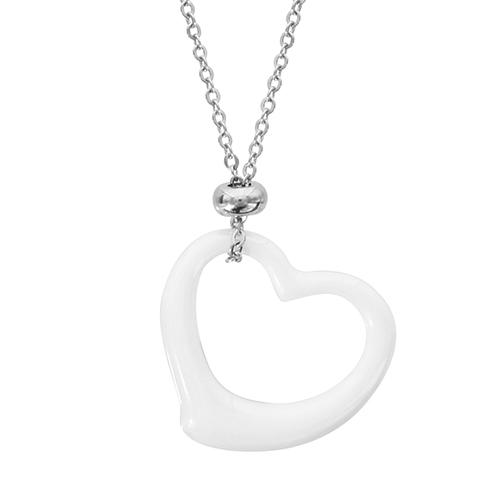 Collier Acier 316 L Pendentif Coeur Céramique Blanc