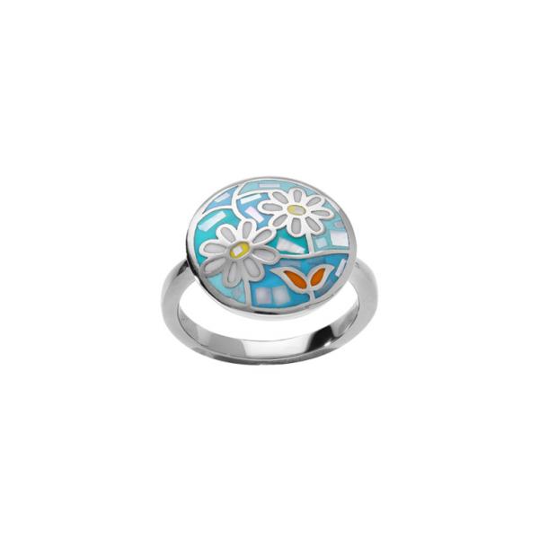 Bague Acier 316 L Doré Ronde Fleurs Résine et Nacre