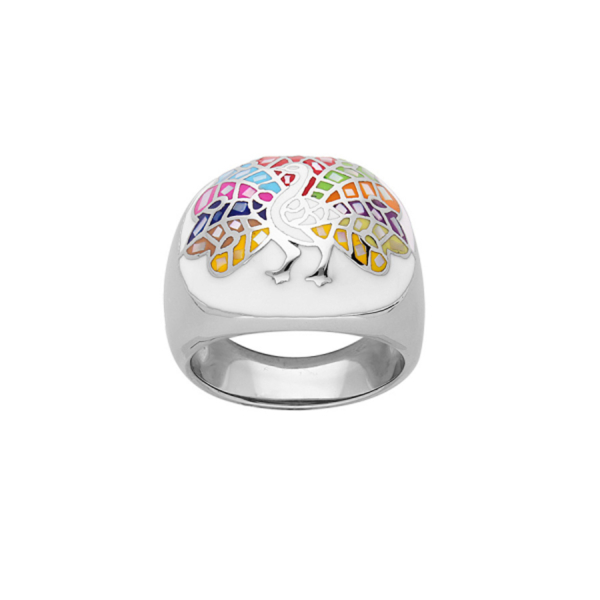 Bague Acier 316 L Paon Multicolore avec Nacre 