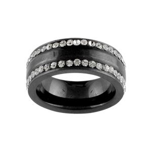 Bague Acier 316 L Résine Noire avec Oxyde de Zirconium Blanc