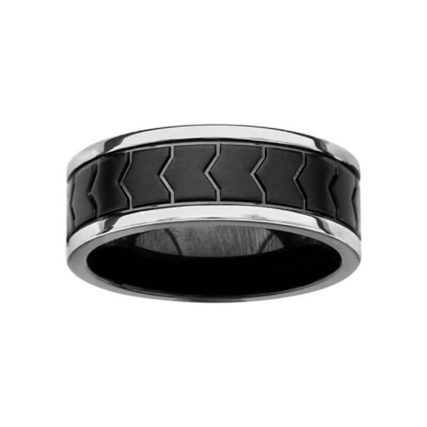 Bague Acier 316 L Noir Motif V