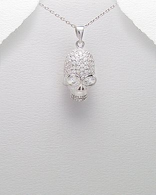 Pendentif Argent 925 et Zirconium Tête de Mort