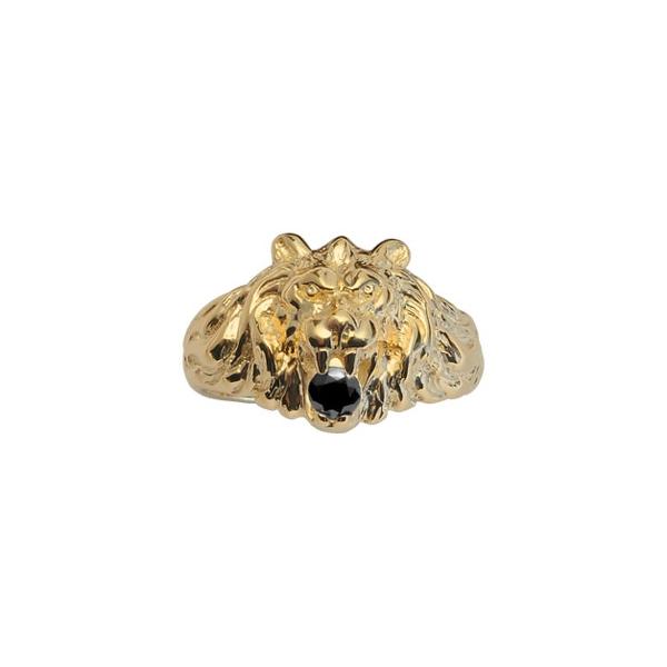 Bague Chevalière Plaqué Or Vermeil Lion Zirconium Noir Grand Modèle