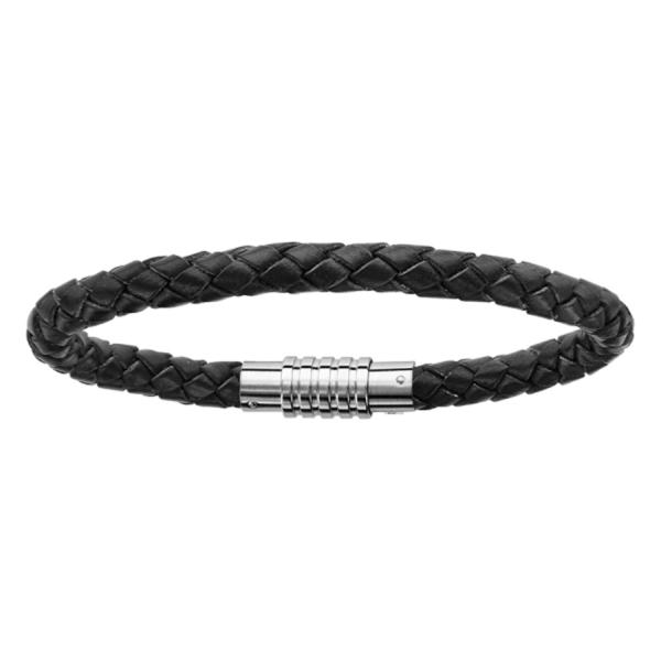 Bracelet Acier 316 L pour Charms Cuir Noir Fermoir Aimanté 21 cm