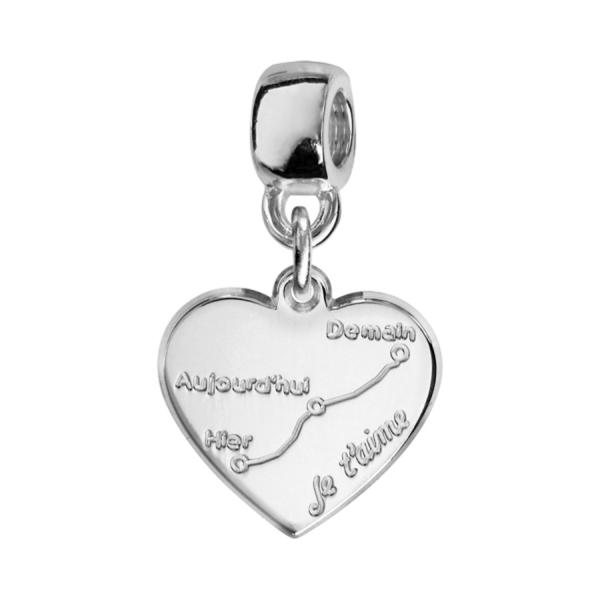 Charms Argent 925 Suspendu Coeur Courbe d'Amour