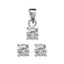 Boucles d'oreilles + Pendentif Argent 925 et Zirconium Rond 4 Griffes