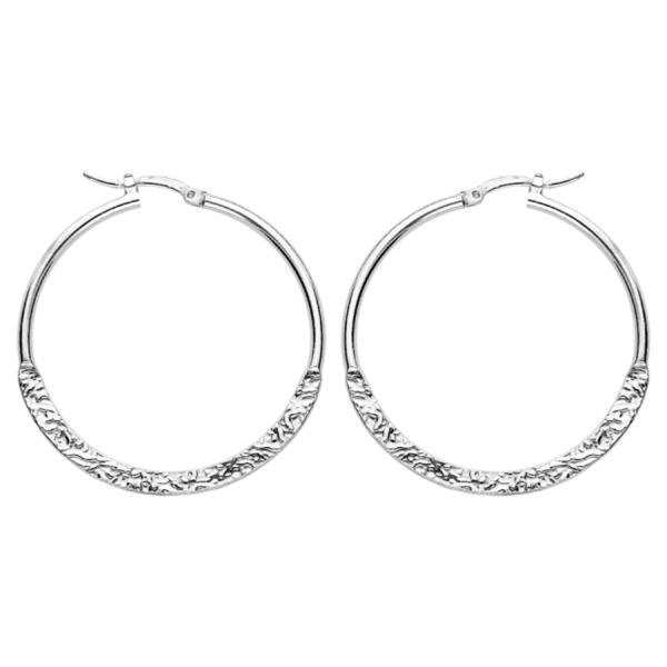 Boucles d'oreilles Argent 925 Créole Tube Lisse et Froissé 35 mm