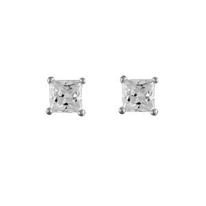 Boucles d'oreilles Argent 925 et Zirconium 4 Griffes Carré 4 mm