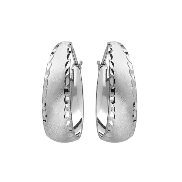 Boucles d'oreilles Argent 925 Créole Sablée Bords Diamantés 35 mm