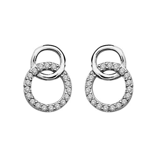 Boucles d'oreilles Argent 925 et Zirconium Blanc 2 Cercles Entremelés