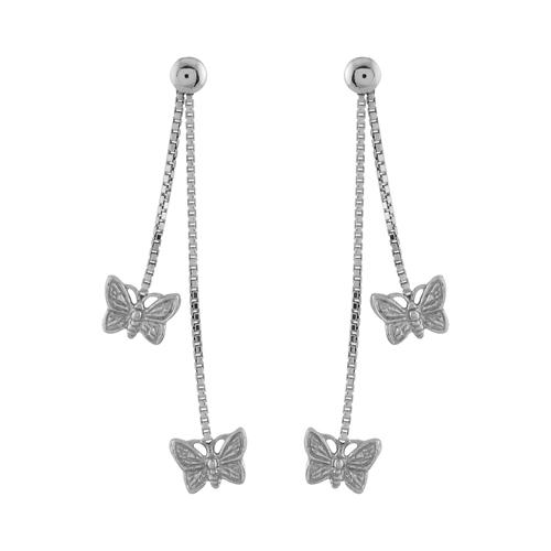 Boucles d'oreilles Argent 925 Double Chaines Papillons