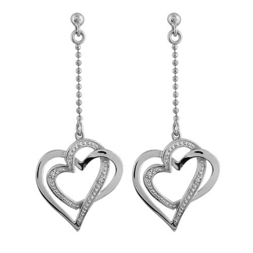 Boucles d'oreilles Argent 925 et Zirconium Double Coeur