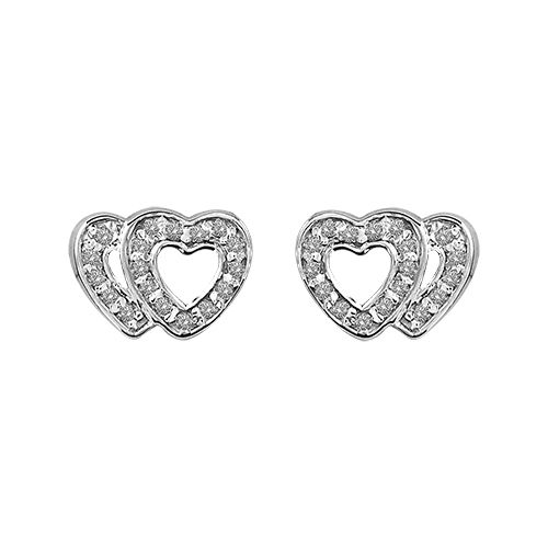 Boucles d'oreilles Argent 925 et Zirconium Double Coeurs Ajourés