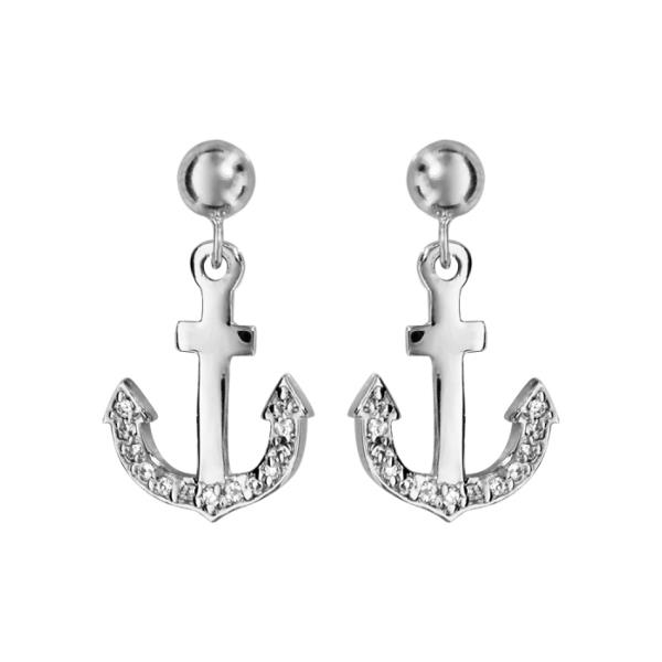 Boucles d'oreilles Argent 925 Ancre Marine avec Zirconium Sertis