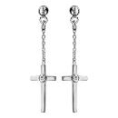 Boucles d'oreilles Argent 925 Chainette avec Croix + Zirconium