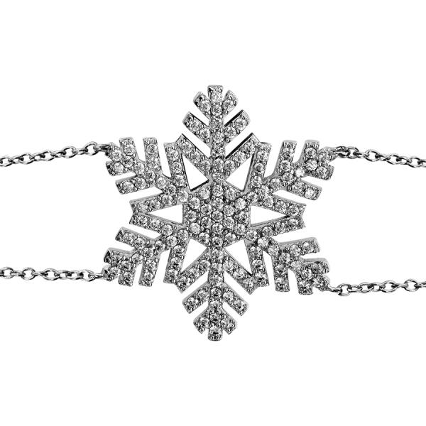 Bracelet Argent 925 Motif Gros Flocon de Neige Zirconium Blanc