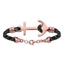 Bracelet Argent 925 2 Rangs Corde Noire et Grise Ancre Marine Dorure Rose