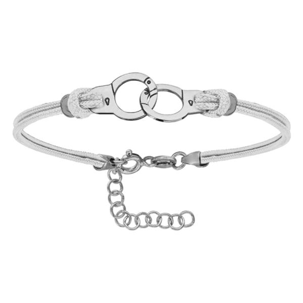 Bracelet Argent 925 Cordon Double Blanc Interchangeable Motif Menottes