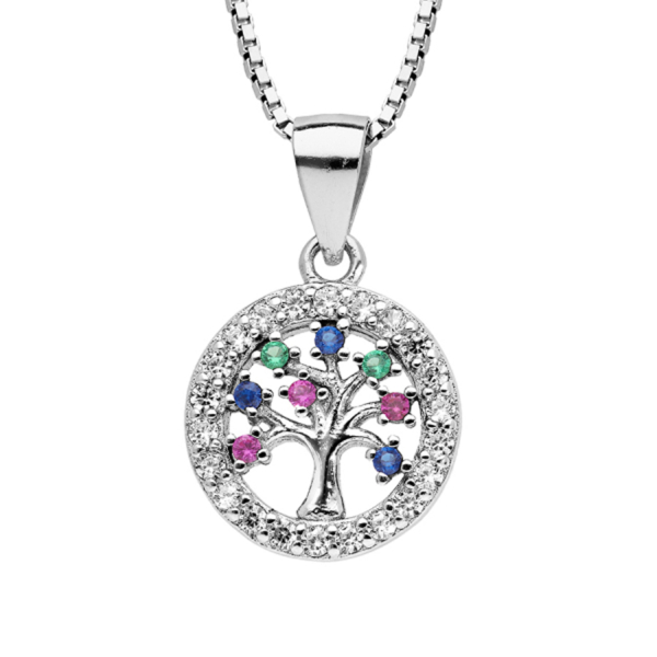 Collier Argent 925 Arbre de Vie Multicolore Contour Zirconium Sertis  