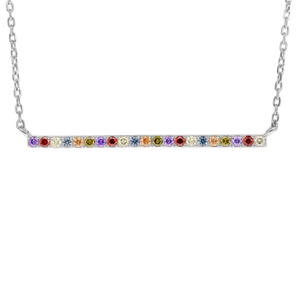 Collier Argent 925 Barette Zirconium Multicolore 