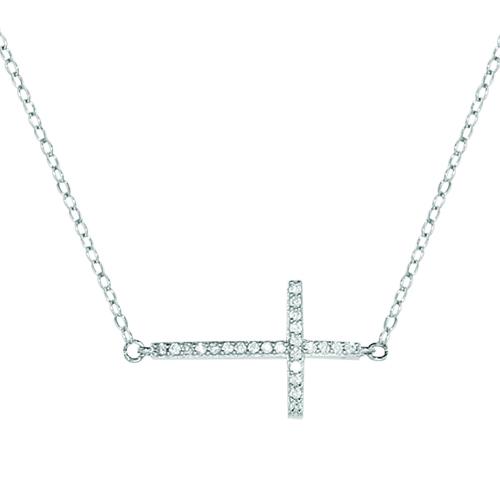 Collier Argent 925 et Zirconium Micro Sertis Grande Croix