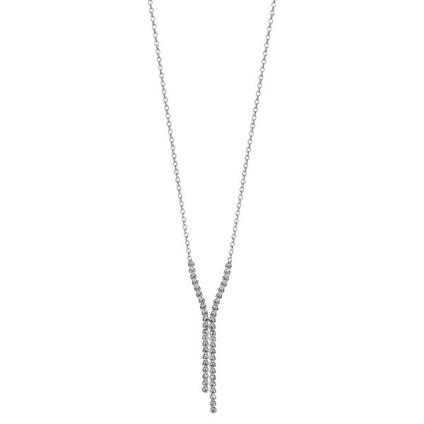 Collier Argent 925 Pendentif Double Rangs Multi Pierres Zirconium Sertis Blanc