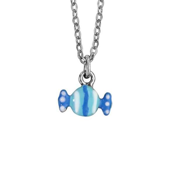 Collier Argent 925 Enfant Avec Bonbon Bleu