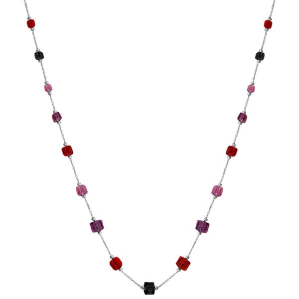 Collier Argent 925 Cubes en Verre Degrade Rouge, Violet, Grenat