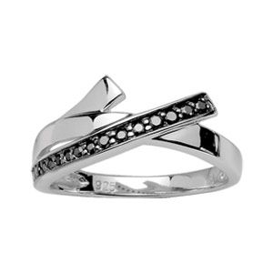 Bague Argent 925 et Zirconium Noir Croisée