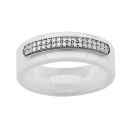 Bague Argent 925 Anneau Céramique Double Rail Zirconium Micro Sertis Blanche