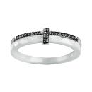 Bague Argent 925 Double Anneaux Céramique Blanche Faceté Demi Rail Zirconium Noirs + Barette 