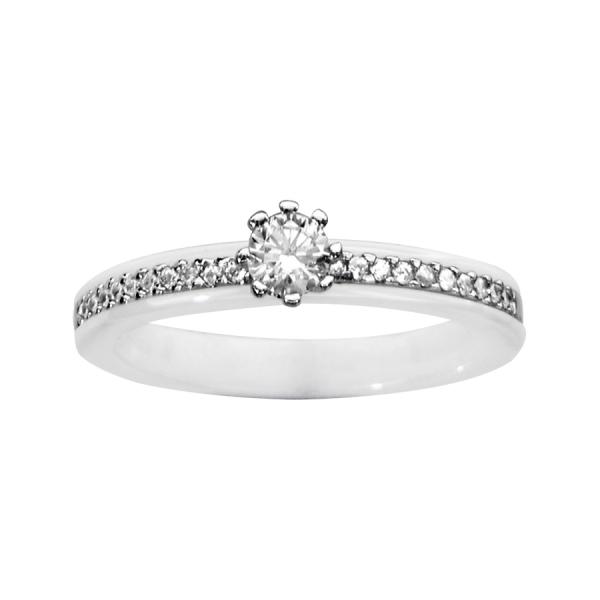 Bague Argent 925 Anneau Céramique Blanc Rail Zirconium Sertis + Zirconium Serti Griffes