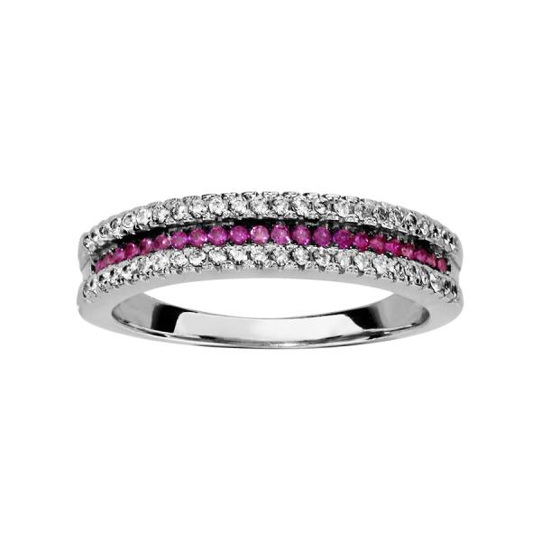 Bague Argent 925 3 Rangs Zirconium Sertis Rouge