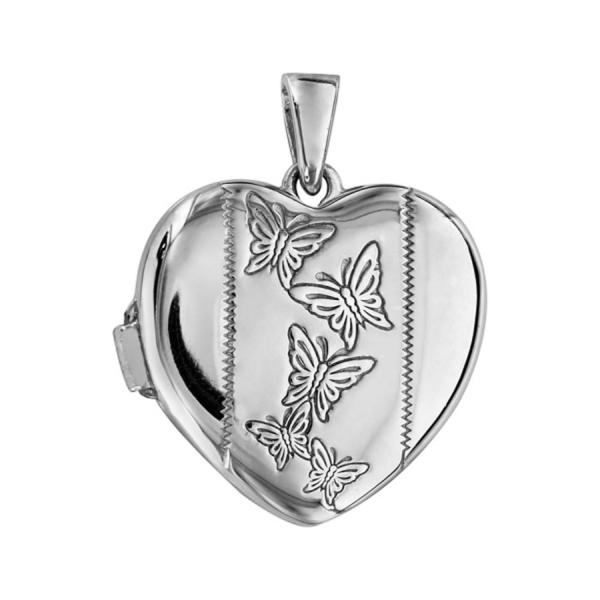 Pendentif Argent 925 Cassolette Coeur Papillon 20 mm à Graver