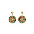Boucles d'oreilles Tige Acier 316 L Doré Ronde Résine Multicolore