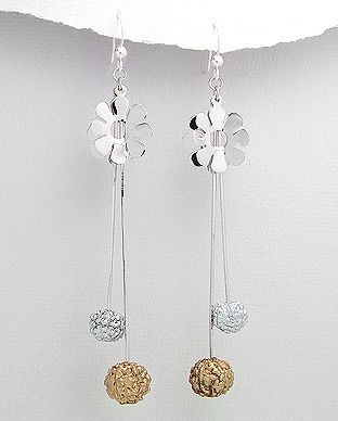 Boucles d'oreilles Argent 925 et Plaqué Or 14 Ct Fleur