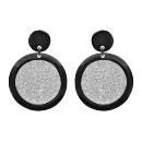 Boucles d'oreilles Acier 316 L Motif Rond Effet Givré Contour Noir