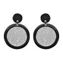 Boucles d'oreilles Acier 316 L Motif Rond Effet Givré Contour Noir