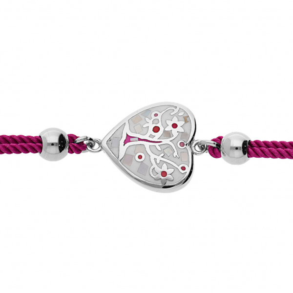 Bracelet Acier 316 L Stella Mia Cordon Fuschia Cœur avec Nacre