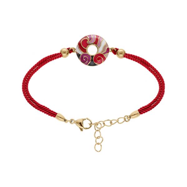 Bracelet Acier 316 L Doré Anneau Résine Rouge Cordon Rouge