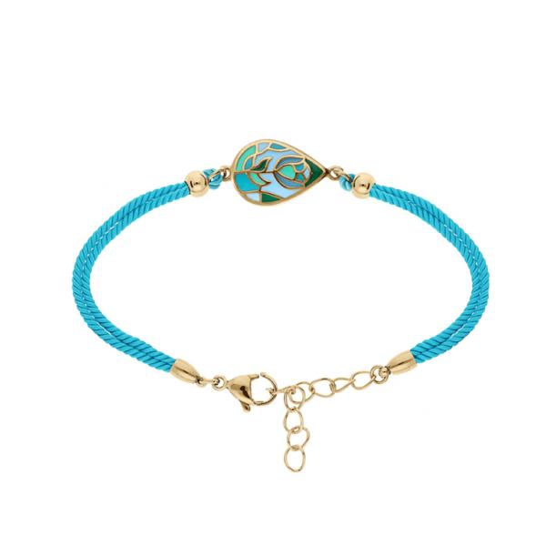 Bracelet Acier 316 L Doré Goutte Résine Bleu Vert Cordon Turquoise