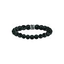 Bracelet Acier 316 L Elastique Perles Bois Noires Motif Patiné