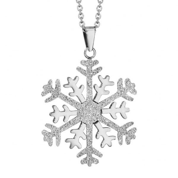 Collier Acier 316 L Flocon de Neige Effet Givre et Brillant