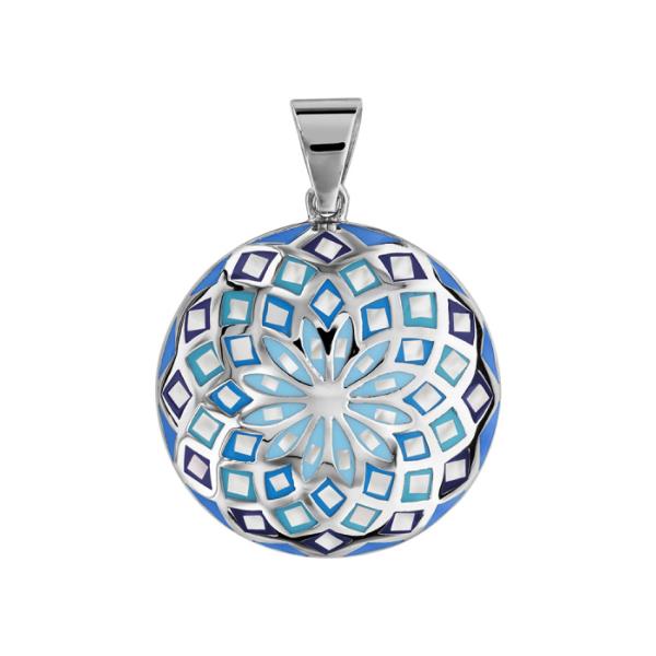 Pendentif Acier 316 L Rond Bombé Dégradé Bleu avec Nacre