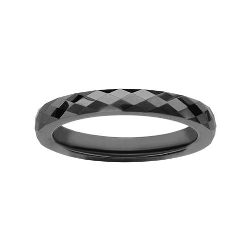 Bague Céramique Alliance Noire Facetée 3 mm