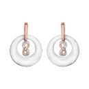 Boucles d'oreilles Plaqué Or Rose Rond Céramique Blanche avec Infini Zirconium