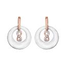 Boucles d'oreilles Plaqué Or Rose Rond Céramique Blanche avec Infini Zirconium