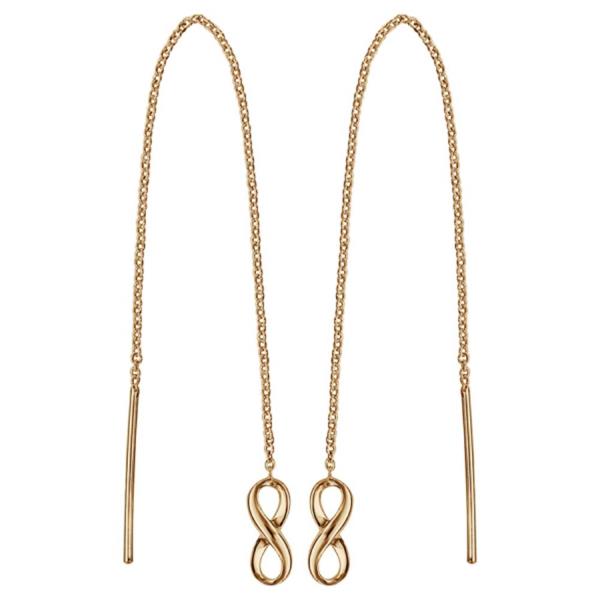 Boucles d'oreilles Plaqué Or Traversante Longue Chainette Baguette et Infini