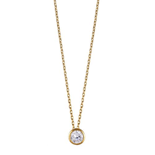 Collier Plaqué Or + Pendentif Rond Zirconium Serti Clos