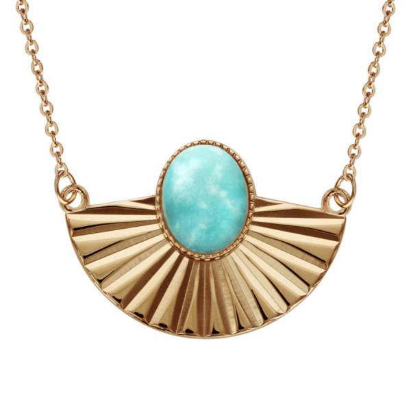 Collier Plaqué Or Drappée avec Turquoise Reconstituée 